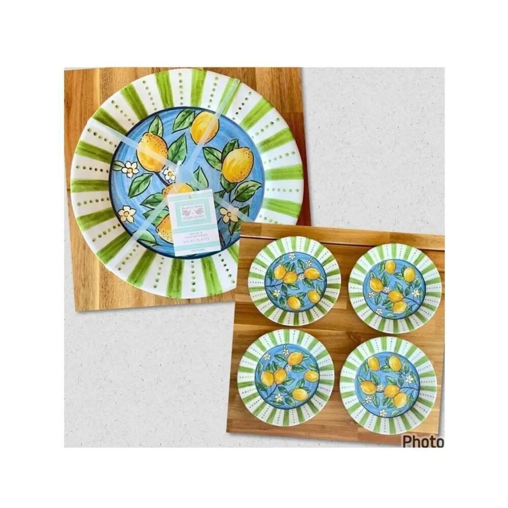 NWT Set of 4 Beach to Bistro 9” SIGRID OLSEN Lemons 100% Melamine Salad Plates